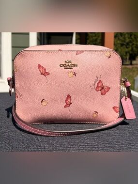 COACH Camera Bag With Pink Butterfly Print 2464